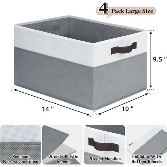 Fabric Storage Bins Large Closet Organizer Baskets with Handles Foldable Set - Picture 2 of 7